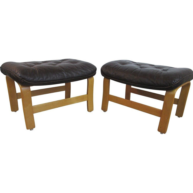 Vintage set of 2 Leather Ottoman 1970s