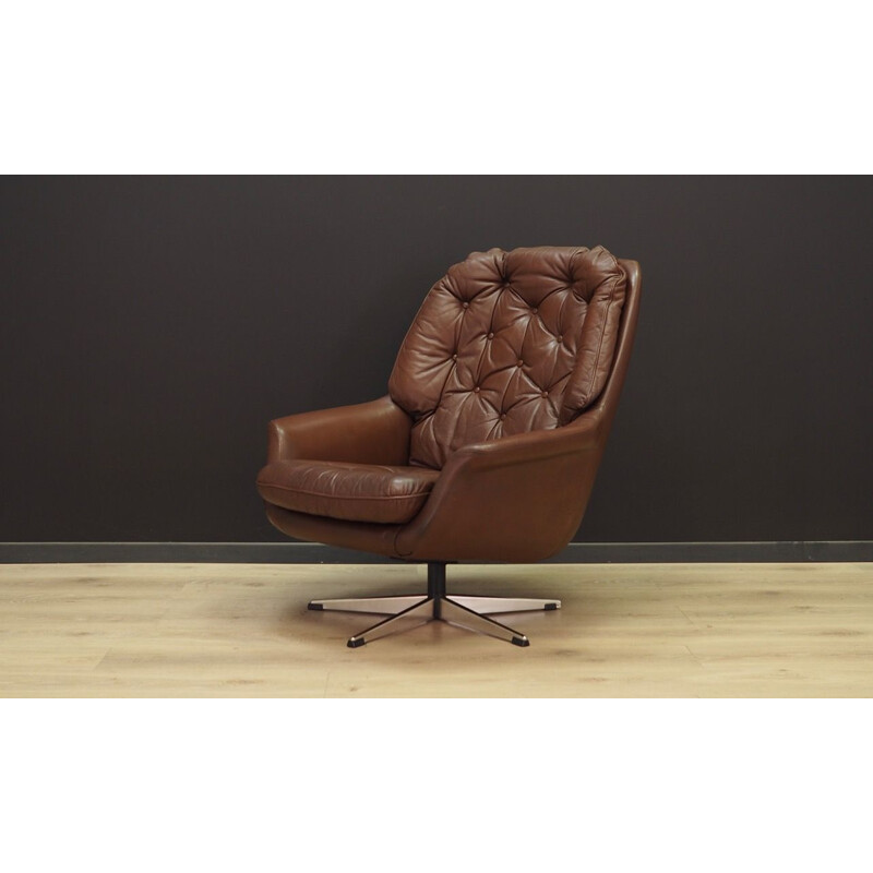 Vintage danish armchair in brown leather 1960s