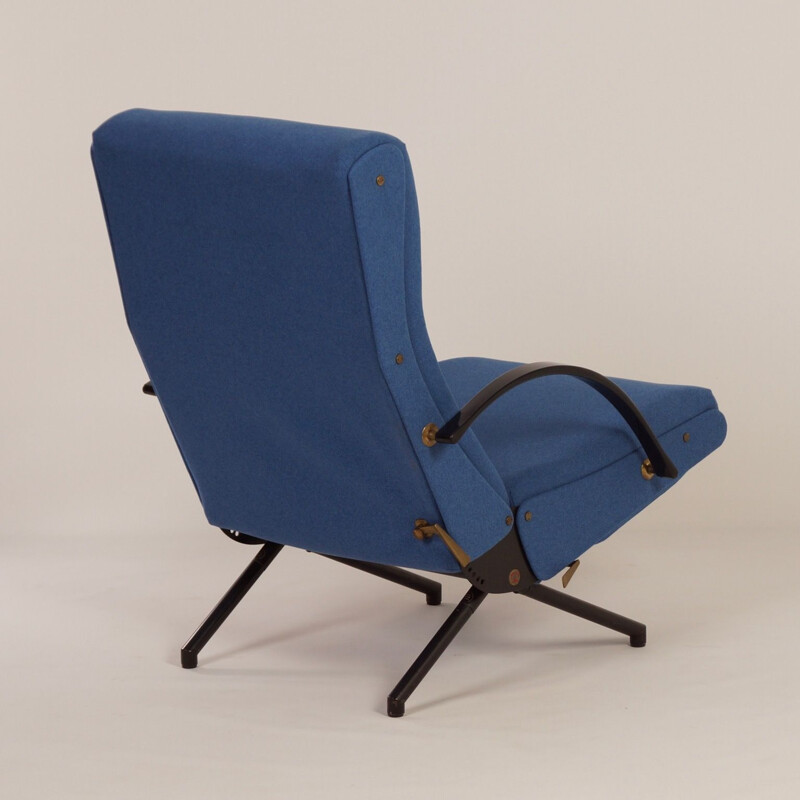Vintage P40 armchair for Tecno in blue fabric and metal 1950s
