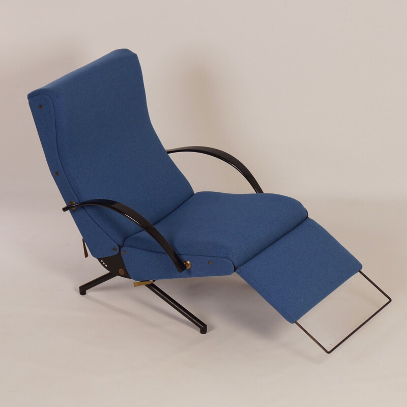 Vintage P40 armchair for Tecno in blue fabric and metal 1950s