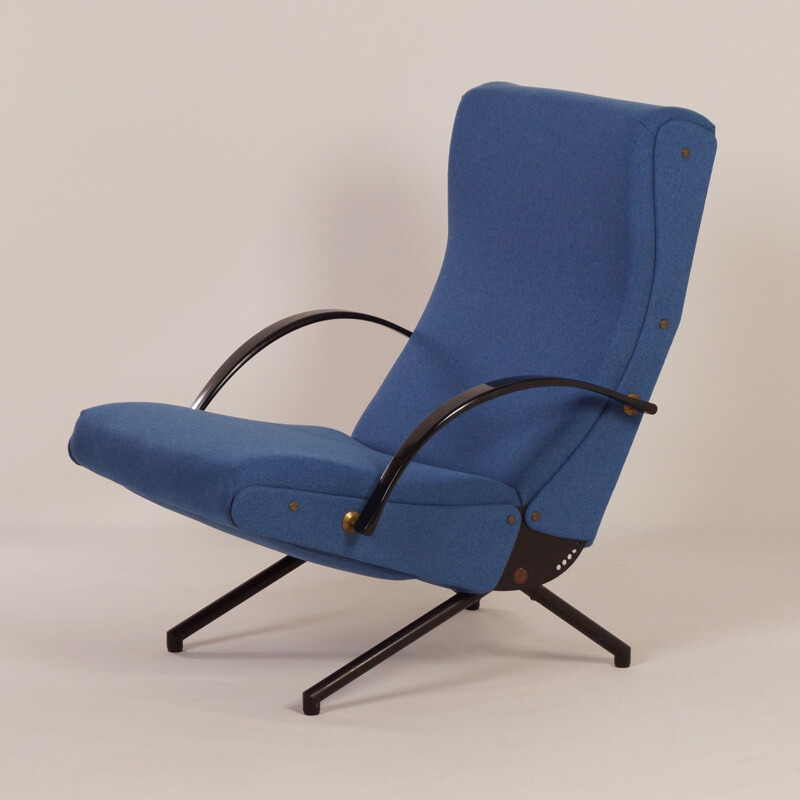 Fauteuil vintage P40 pour Tecno en tissu bleu et métal 1950