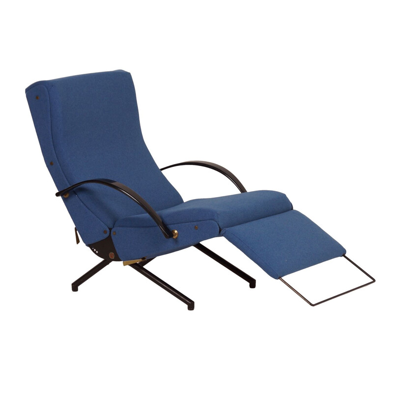 Vintage P40 armchair for Tecno in blue fabric and metal 1950s