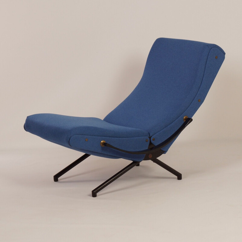 Vintage P40 armchair for Tecno in blue fabric and metal 1950s