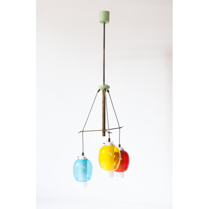 Italian hanging lamp in brass, glass and opaline - 1950s