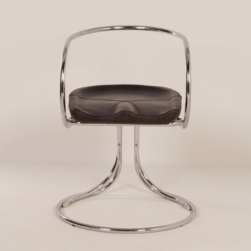 Vintage Tatlin chair by Vladimir Tatlin for Nikol International in black leather and metal 1950s