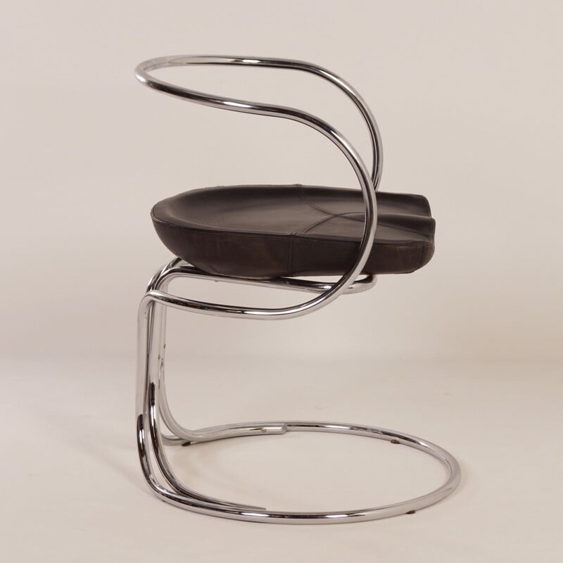 Chaise vintage Tatlin de Vladimir Tatlin pour Nikol International en cuir noir et métal 1950