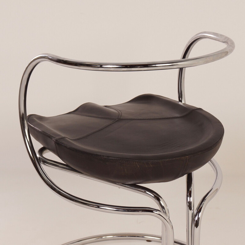 Vintage Tatlin chair by Vladimir Tatlin for Nikol International in black leather and metal 1950s