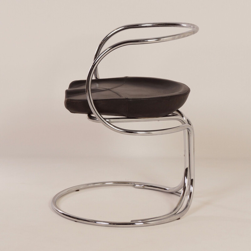 Vintage Tatlin chair by Vladimir Tatlin for Nikol International in black leather and metal 1950s