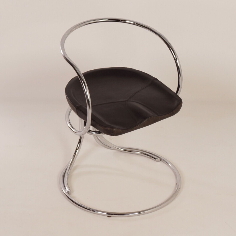 Vintage Tatlin chair by Vladimir Tatlin for Nikol International in black leather and metal 1950s