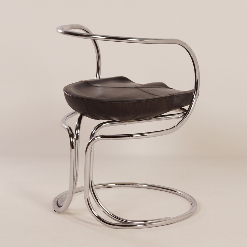 Vintage Tatlin chair by Vladimir Tatlin for Nikol International in black leather and metal 1950s