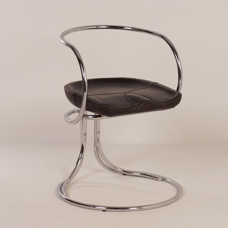 Chaise vintage Tatlin de Vladimir Tatlin pour Nikol International en cuir noir et métal 1950