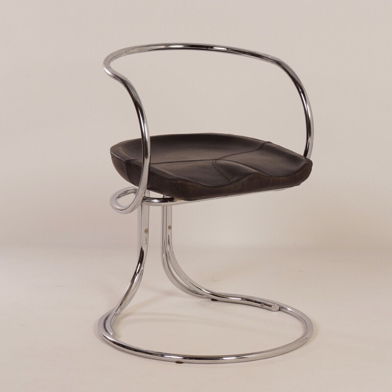 Vintage Tatlin chair by Vladimir Tatlin for Nikol International in black leather and metal 1950s