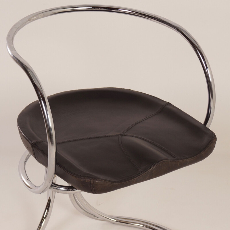 Vintage Tatlin chair by Vladimir Tatlin for Nikol International in black leather and metal 1950s