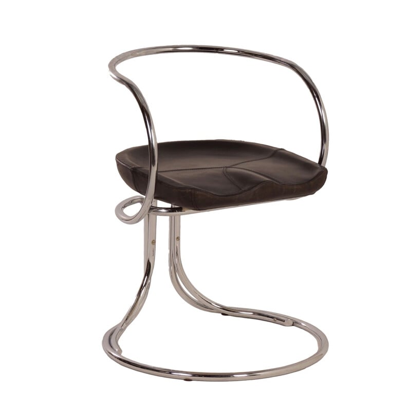 Vintage Tatlin chair by Vladimir Tatlin for Nikol International in black leather and metal 1950s