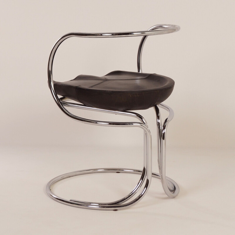 Chaise vintage Tatlin de Vladimir Tatlin pour Nikol International en cuir noir et métal 1950