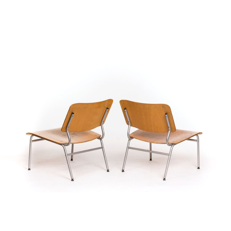 Pair of vintage chairs for IKEA in molded plywood and metal frame 1970s