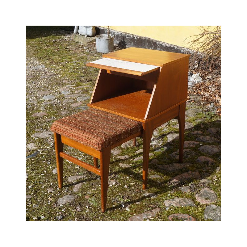 Vintage entry piece of furniture for Chippy in teak and tweed 1960