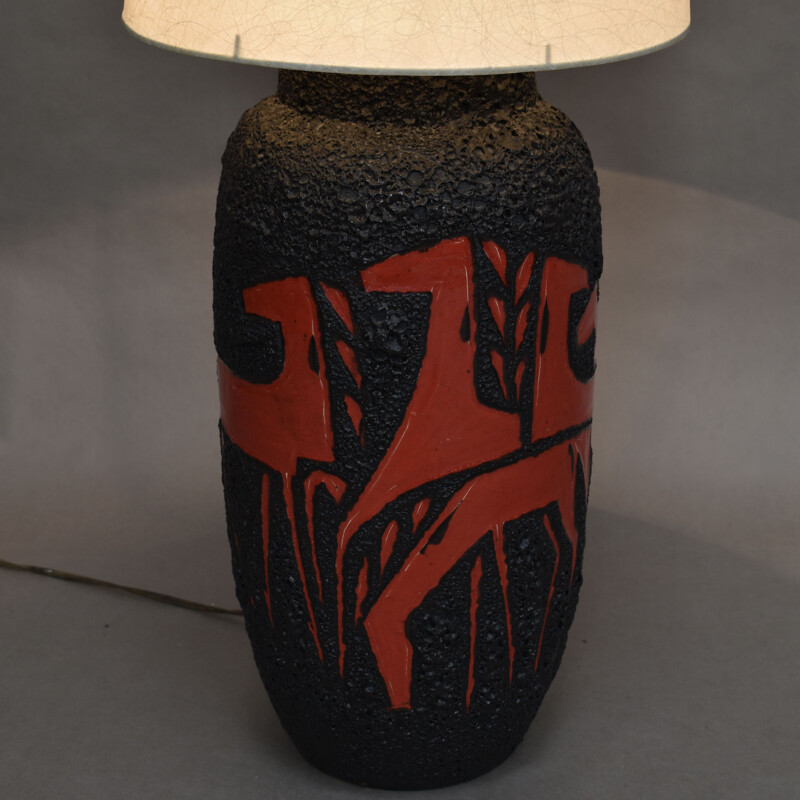 Lampada da terra vintage in ceramica vulcanica per Scheurich, Germania 1970
