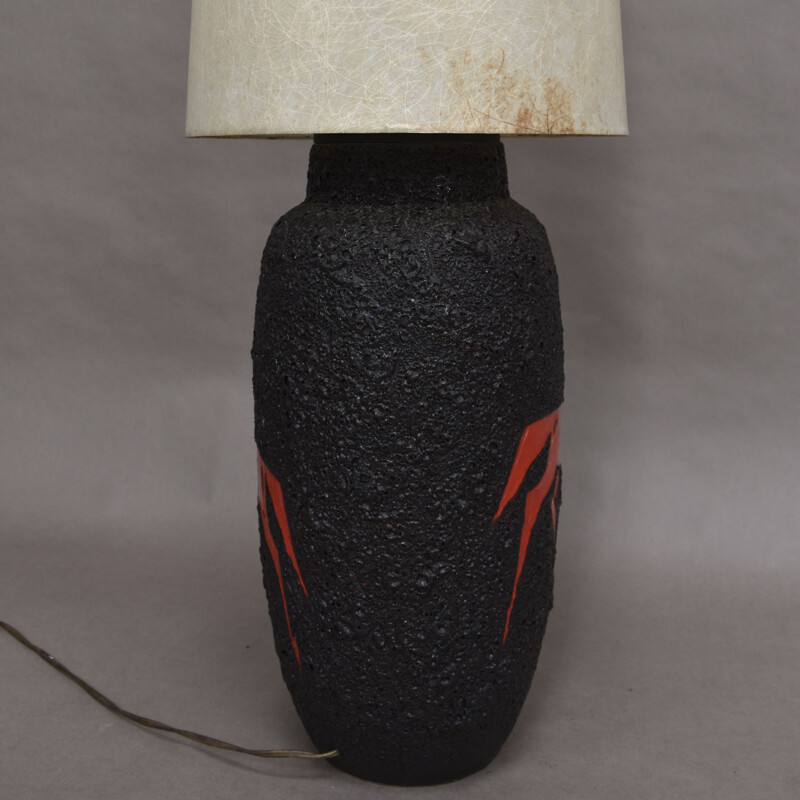Lámpara de pie vintage de cerámica volcánica para Scheurich, Alemania 1970