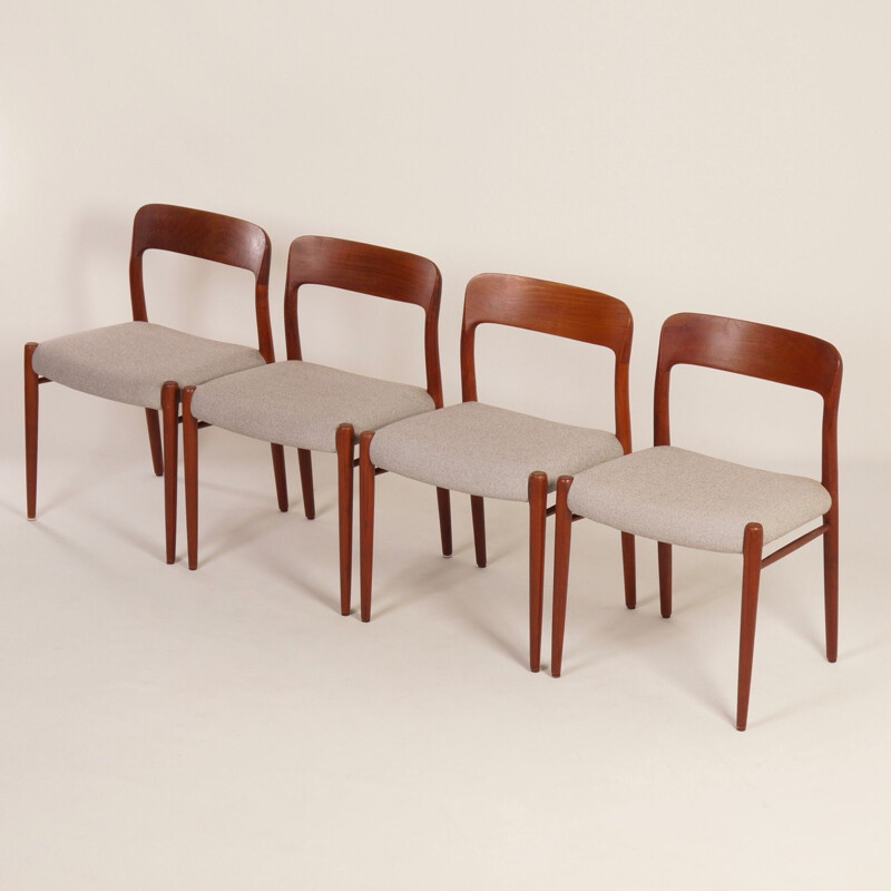 Set of 4 vintage danish chairs for JL Møller in teak and fabric 1950s