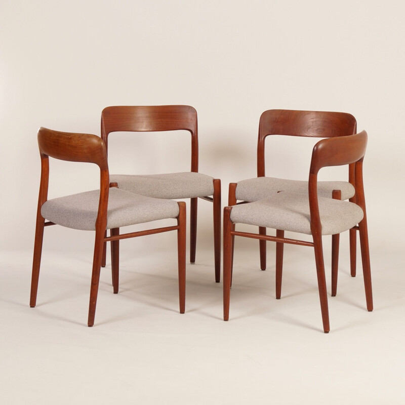 Set of 4 vintage danish chairs for JL Møller in teak and fabric 1950s