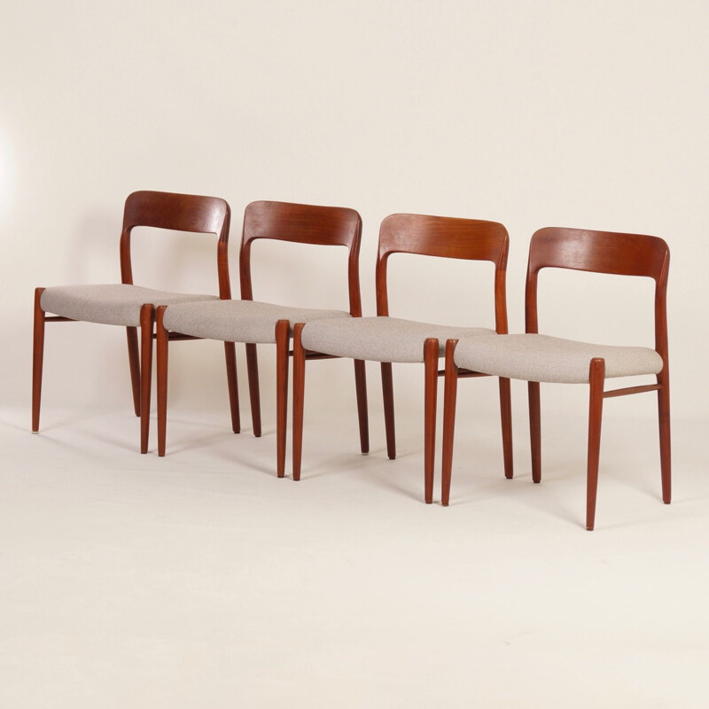 Set of 4 vintage danish chairs for JL Møller in teak and fabric 1950s