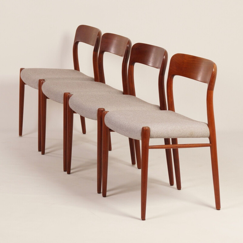 Set of 4 vintage danish chairs for JL Møller in teak and fabric 1950s