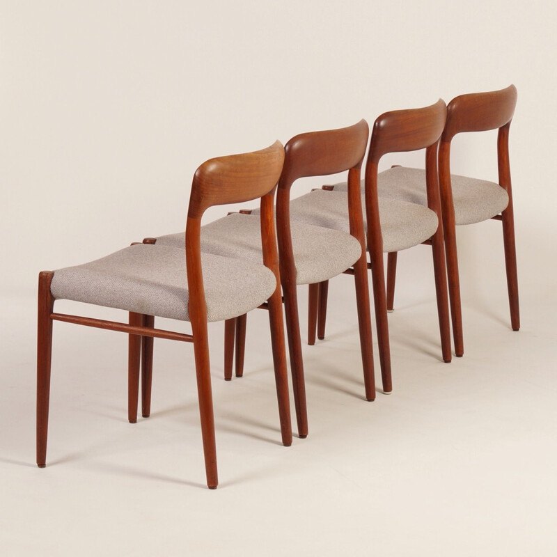 Set of 4 vintage danish chairs for JL Møller in teak and fabric 1950s