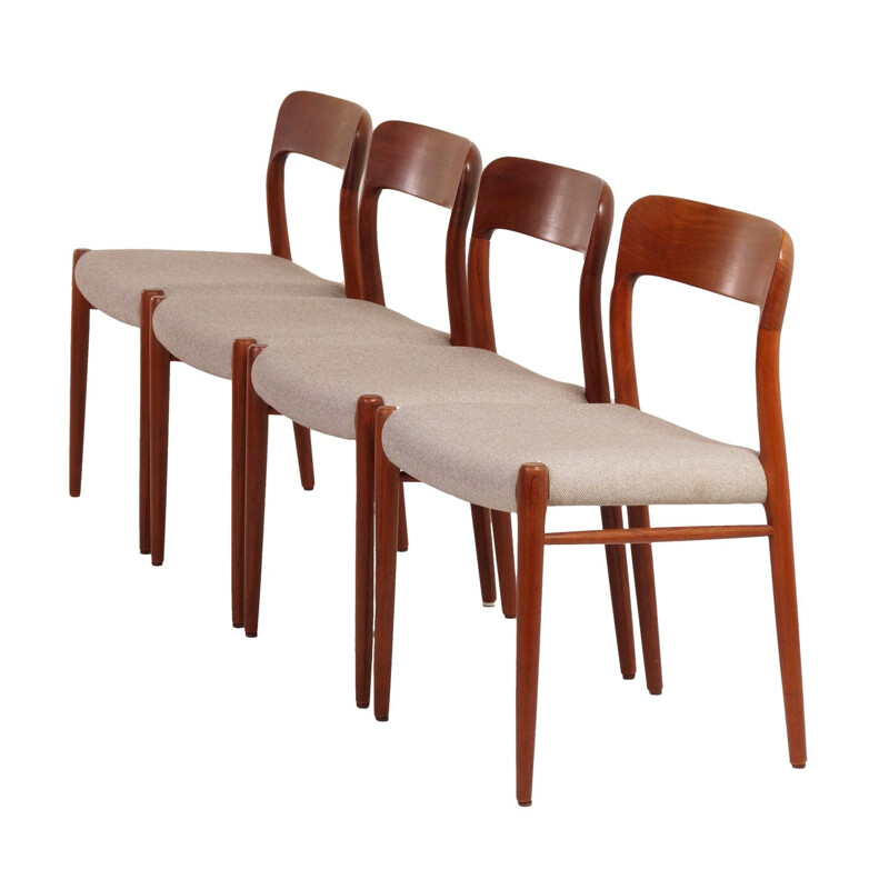 Set of 4 vintage danish chairs for JL Møller in teak and fabric 1950s
