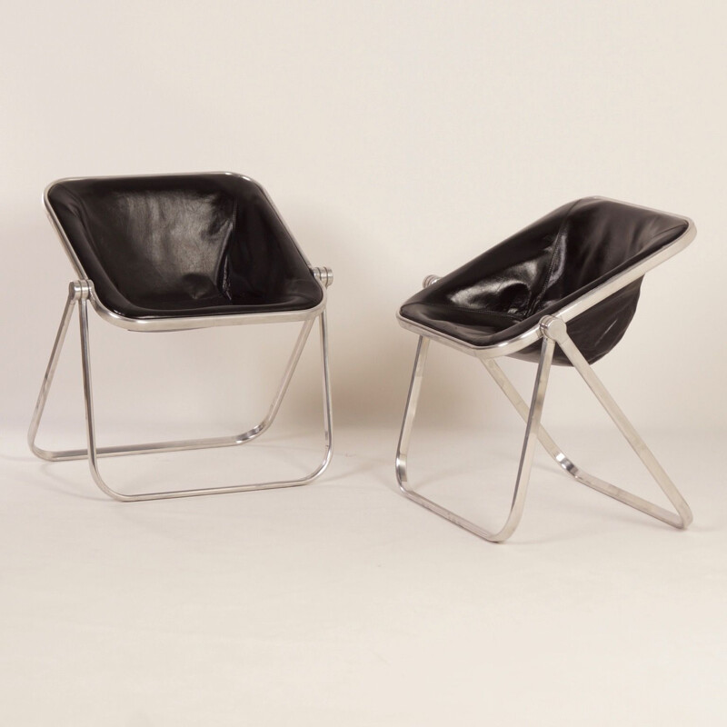 Pair of vintage Plona Chairs for Castelli in black leather 1960s