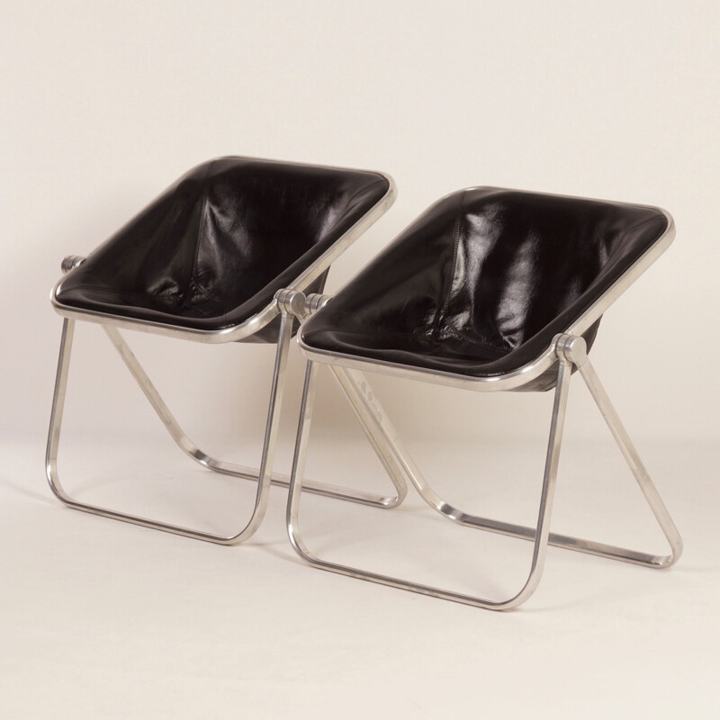 Pair of vintage Plona Chairs for Castelli in black leather 1960s