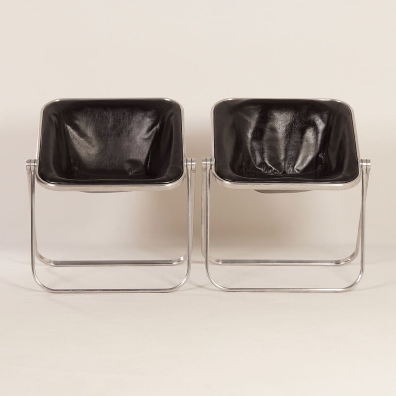 Pair of vintage Plona Chairs for Castelli in black leather 1960s