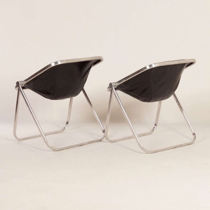 Pair of vintage Plona Chairs for Castelli in black leather 1960s