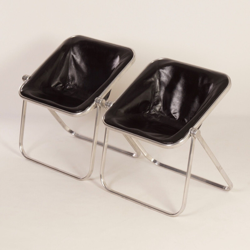 Paire de fauteuils vintage Plona pour Castelli en cuir noir années 1960