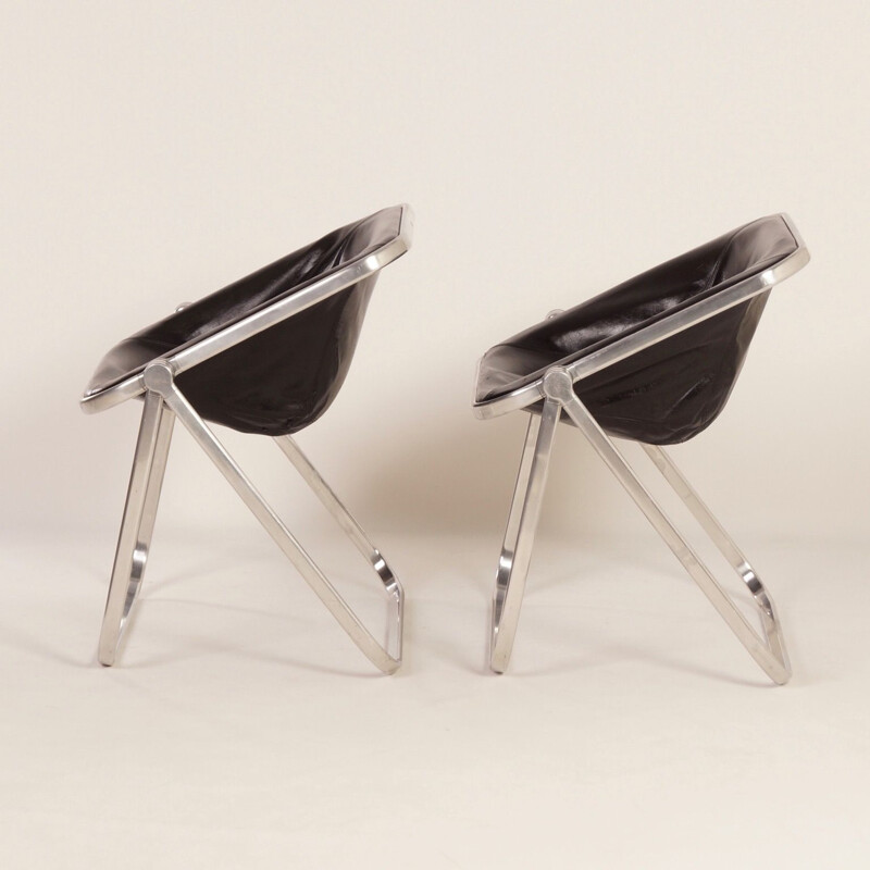 Pair of vintage Plona Chairs for Castelli in black leather 1960s