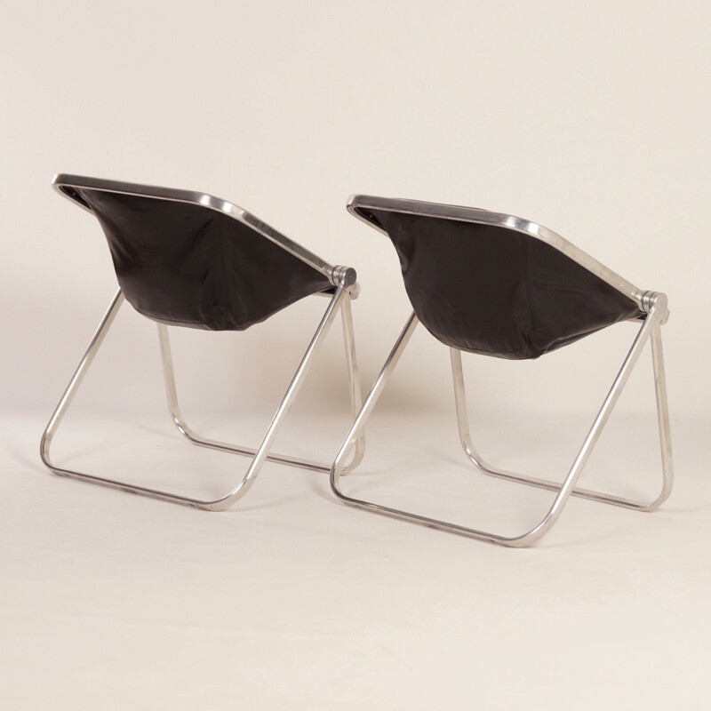 Pair of vintage Plona Chairs for Castelli in black leather 1960s