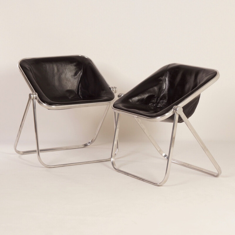 Paire de fauteuils vintage Plona pour Castelli en cuir noir années 1960