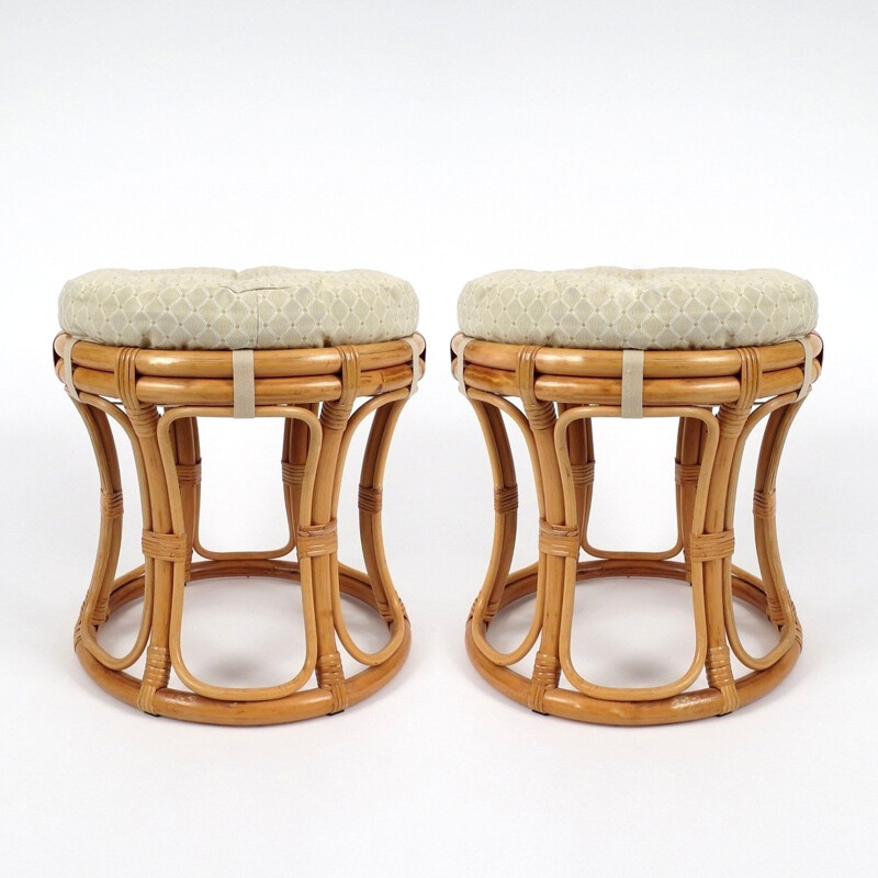 Set of 2 vintage rattan stools 1960s