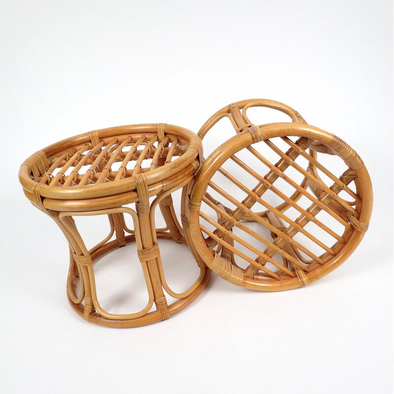 Set of 2 vintage rattan stools 1960s