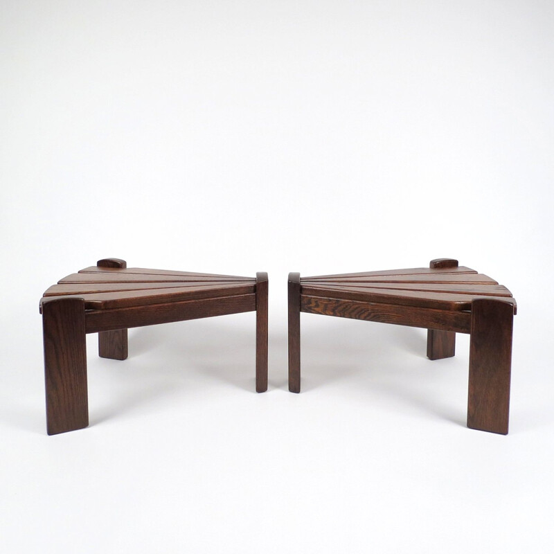 Set of 2 vintage dutch wood side tables by Van Gils in wood 1960s