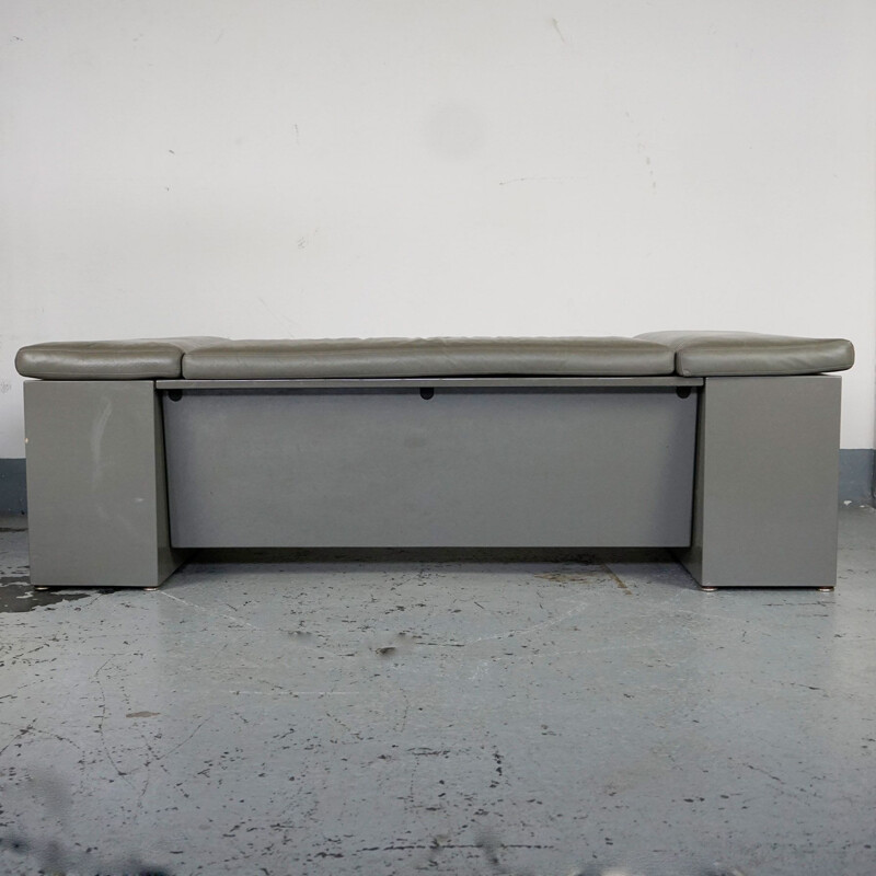 Vintage 2-seater sofa grey leather Brigadier by Cini Boeri for Knoll