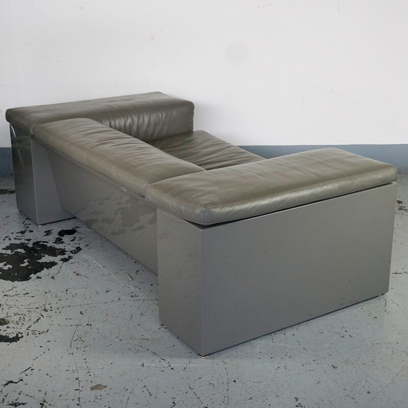 Vintage 2-seater sofa grey leather Brigadier by Cini Boeri for Knoll