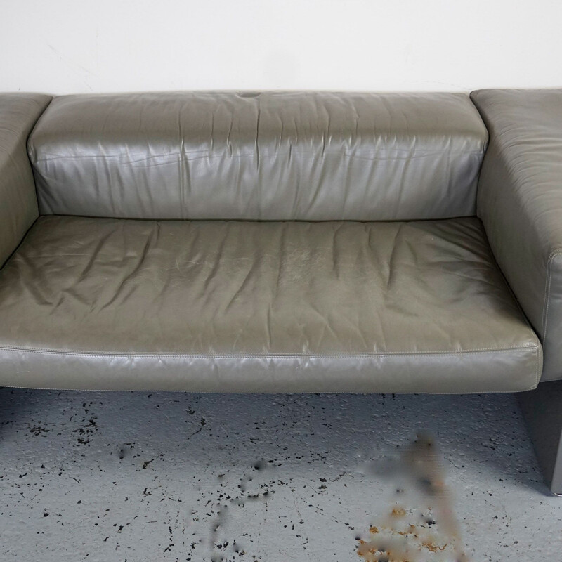 Canapé 2 places vintage cuir gris Brigadier par Cini Boeri pour Knoll