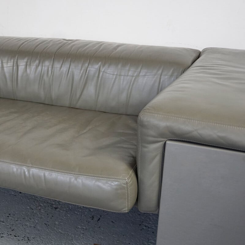 Vintage 2-seater sofa grey leather Brigadier by Cini Boeri for Knoll