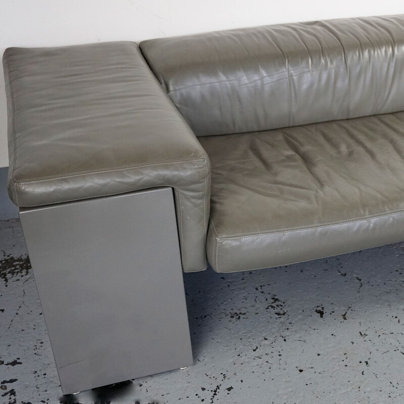 Vintage 2-seater sofa grey leather Brigadier by Cini Boeri for Knoll