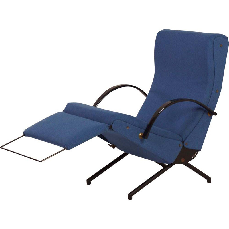 Vintage P40 armchair for Tecno in blue fabric and metal 1950s