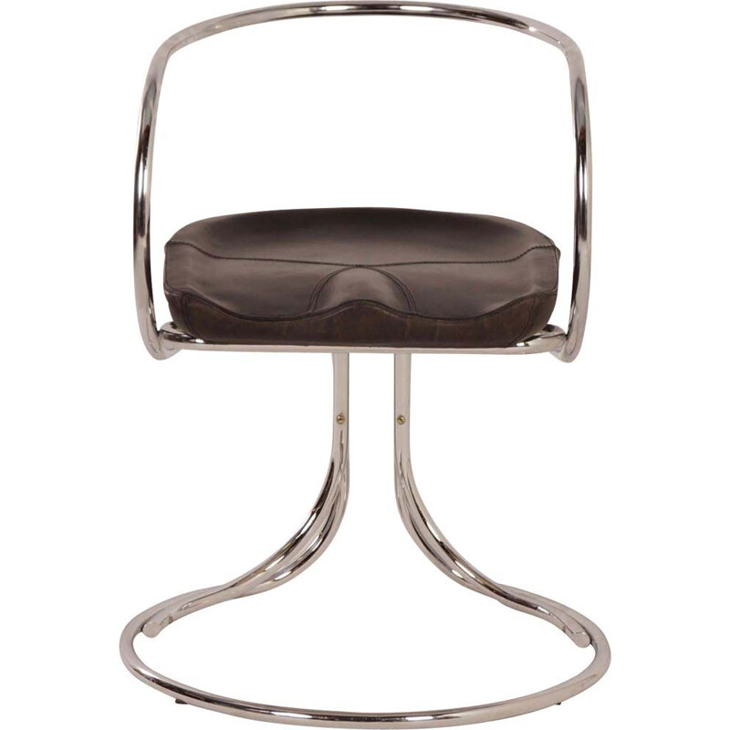 Vintage Tatlin chair by Vladimir Tatlin for Nikol International in black leather and metal 1950s