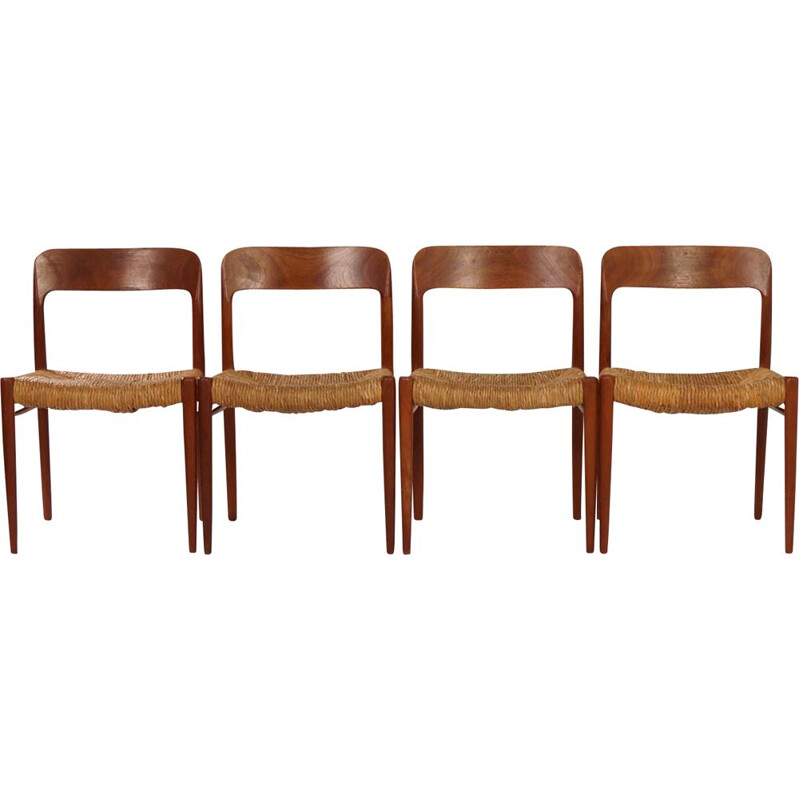 Set of 4 vintage danish chairs model 75 for JL Møller in teakwood 1950s 