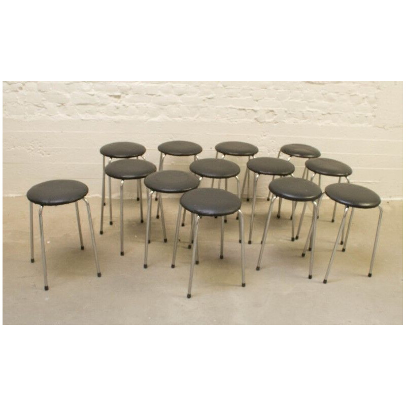 Set of 14 vintage chrome and leatherette stools, Belgium 1970