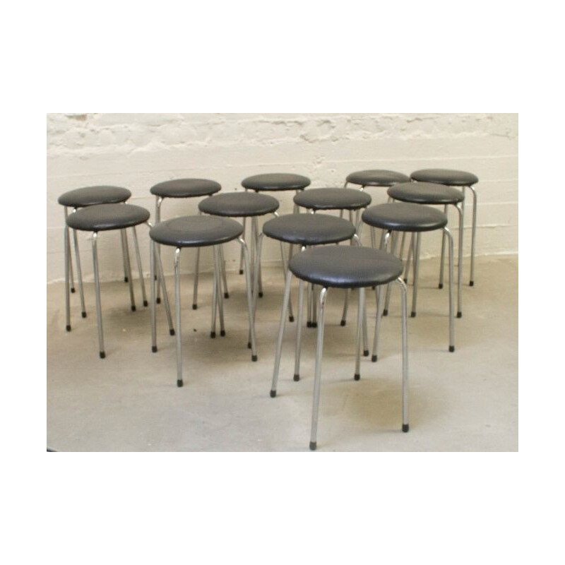 Set of 14 vintage chrome and leatherette stools, Belgium 1970